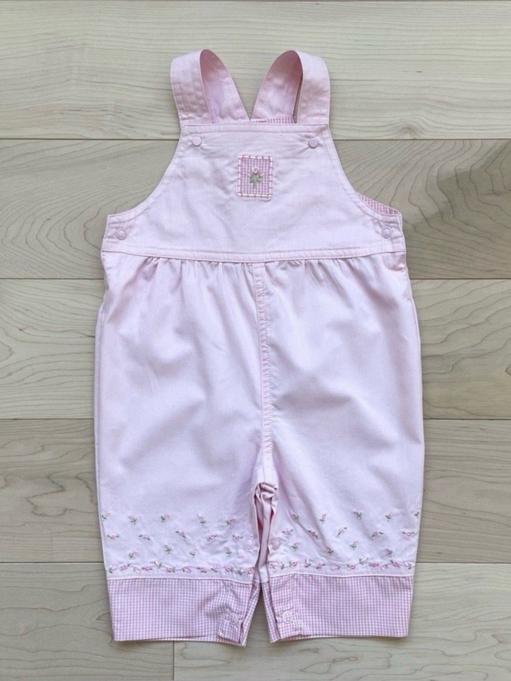 VTG Carter’s Baby Girls Easter Flower Embroidered Check Overalls in Pink 3-6M